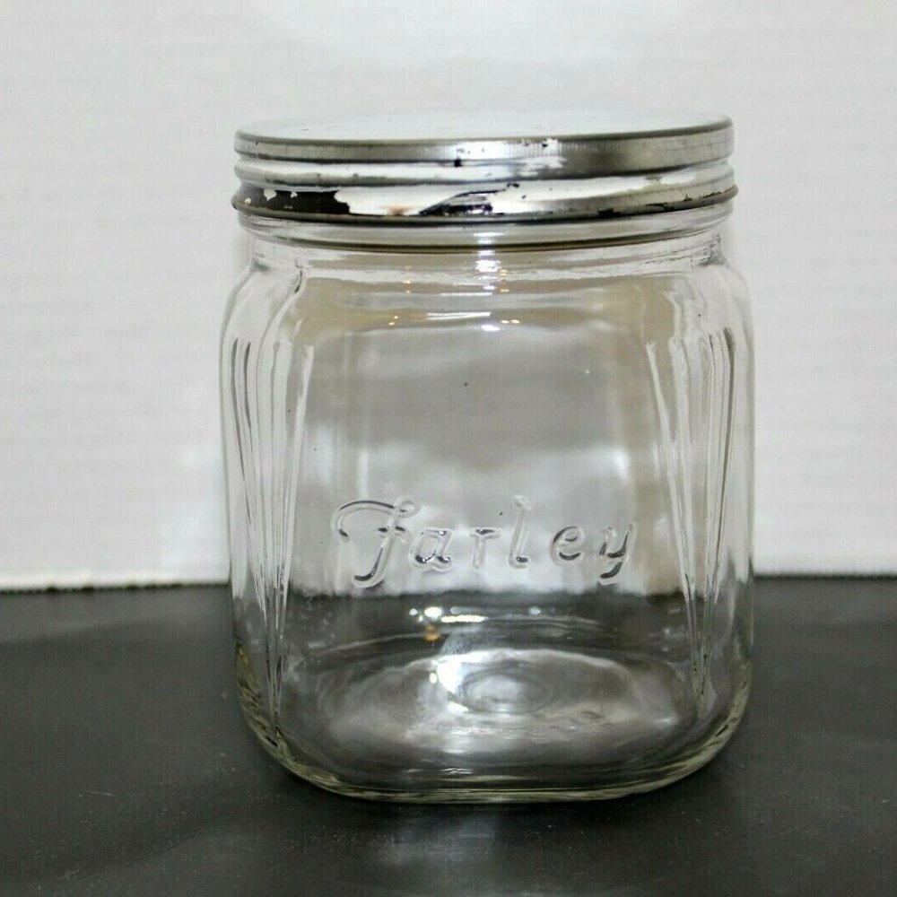 Vintage Farley Empty Glass Candy Jar With Tin Lid